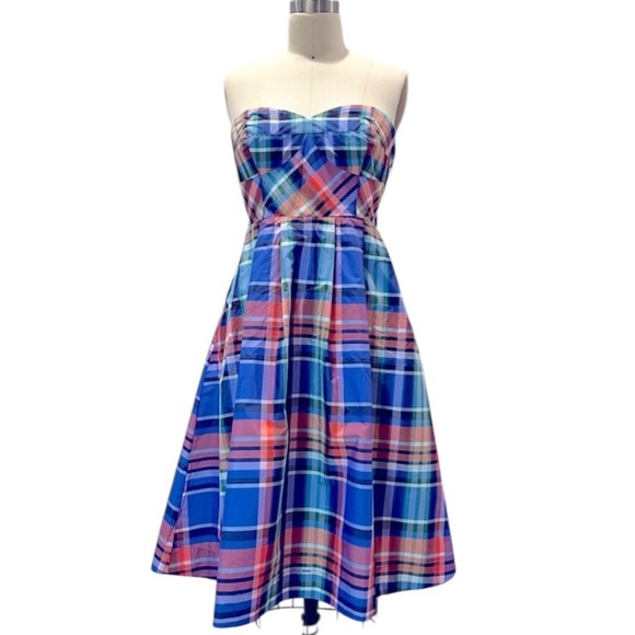 Maeve Anthropologie Plaid Strapless Dress Size 4 - Picture 11 of 14